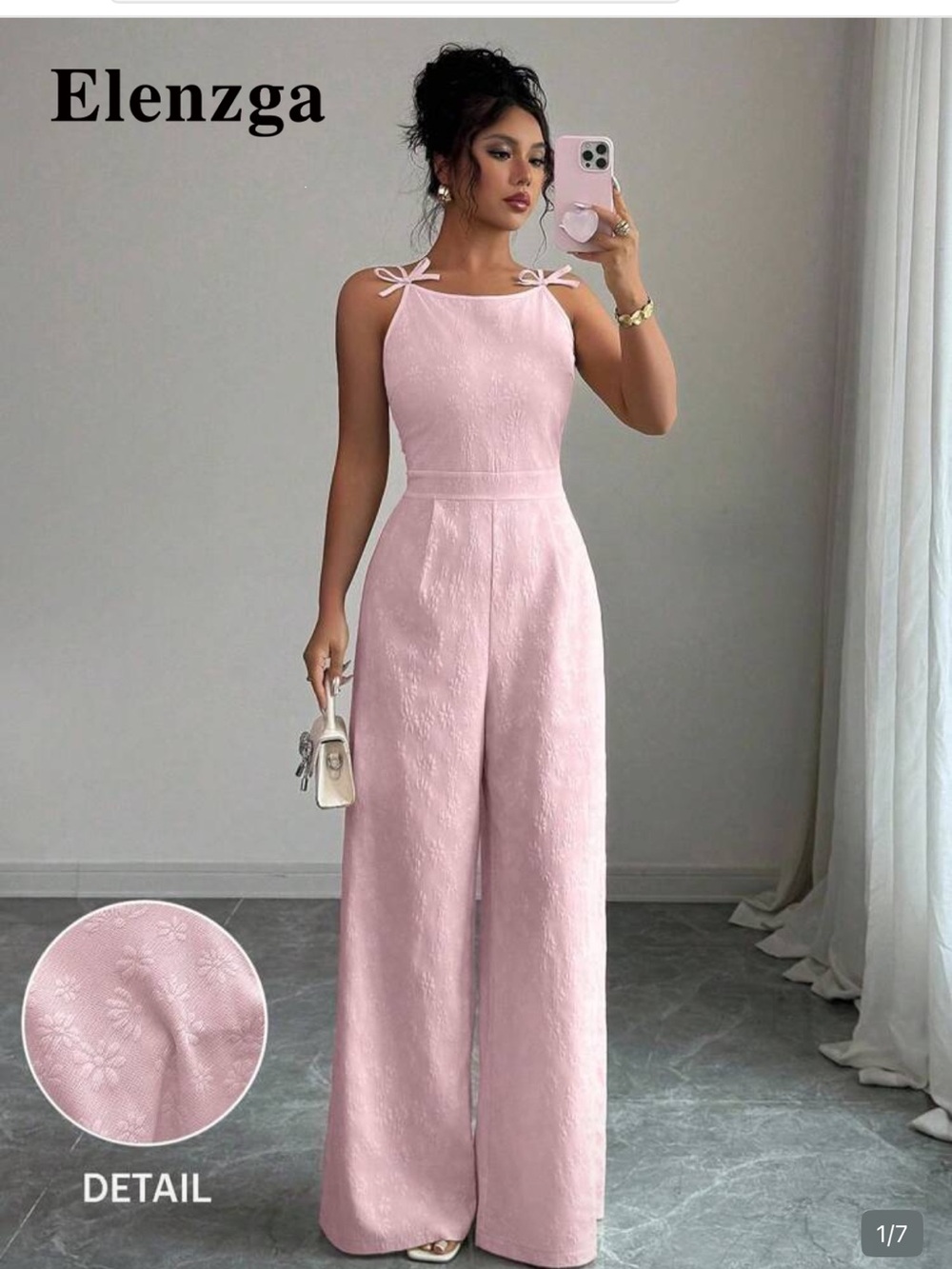SHEIN Blush Pink Wide-Leg Jumpsuit with Bow Shoulder Ties